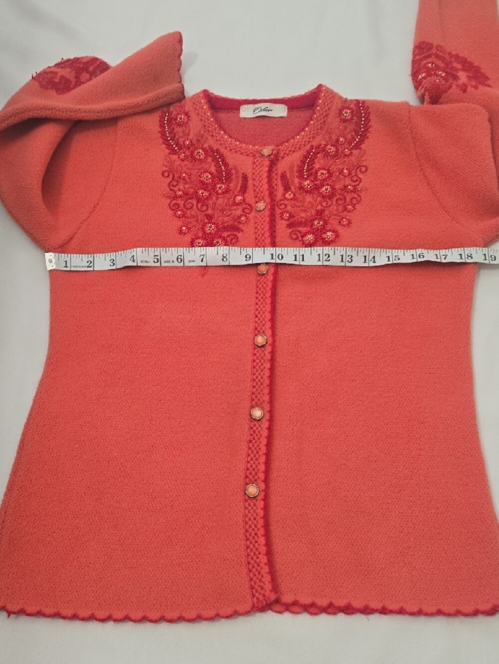 Oster Coral Embroidered Beaded Women's Cardigan S - Picture 4 of 6